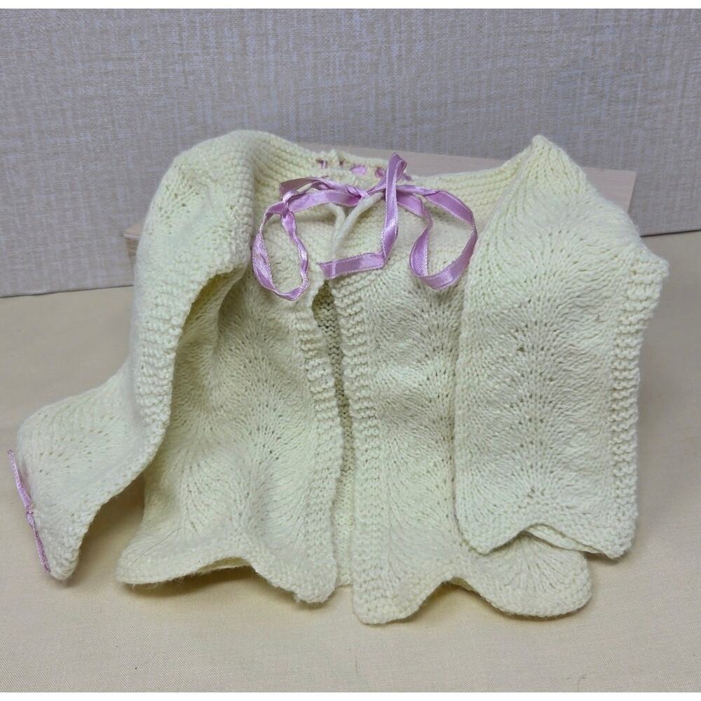 Vintage Cream baby sweater cardigan and booties retro cat sweater